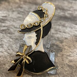 Vintage Victorian Lady in Black Wearing Hat Pin